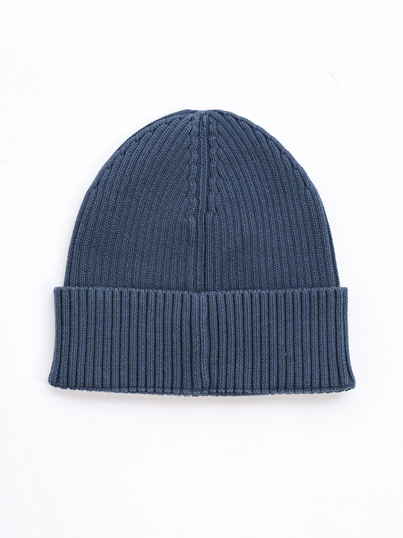 Шапка-бини синего цвета с отворотом из хлопка